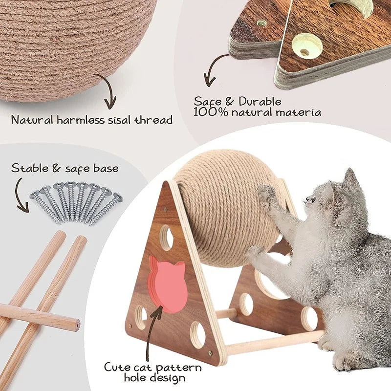 Cat Tree with Sisal Scratching Ball – Wooden Claw Grinding Toy
