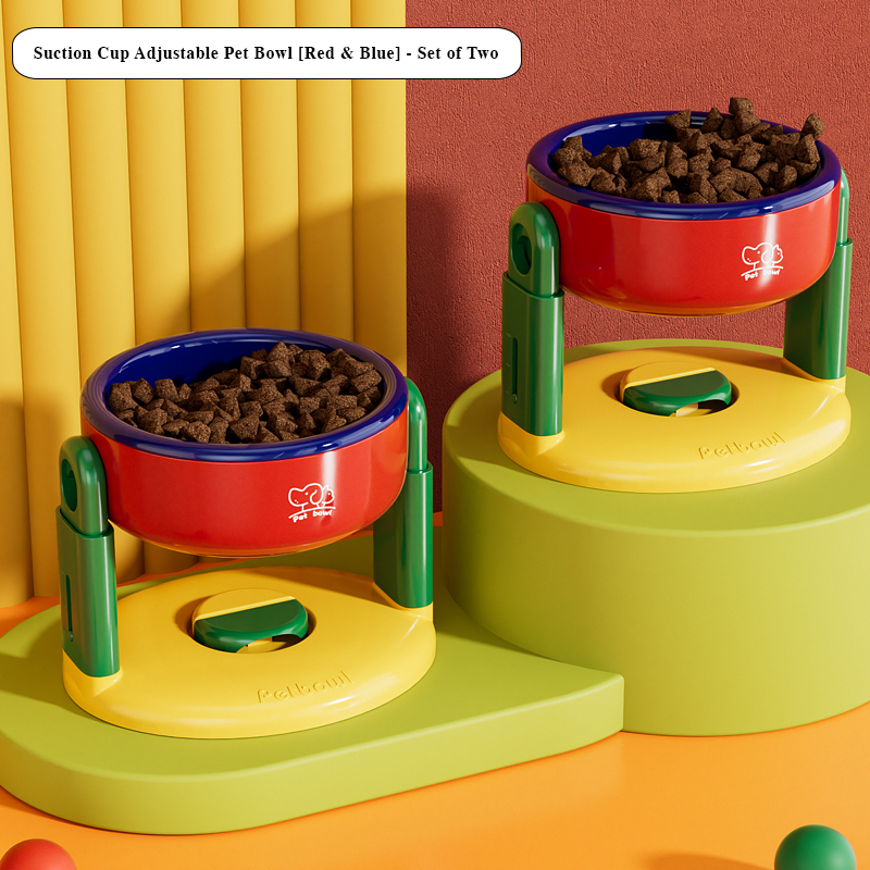 Suction Cup Adjustable Pet Bowl – Tilted, Spill-Proof & Neck-Friendly Design