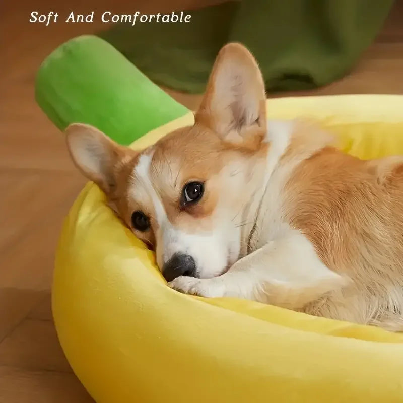 Banana-Shaped Pet Bed – Cozy, Washable Plush Nest