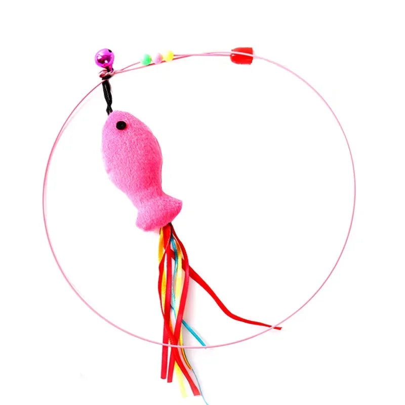 Interactive Feather Bell Wand – Fish-Shaped Cat Teaser with Steel Wire