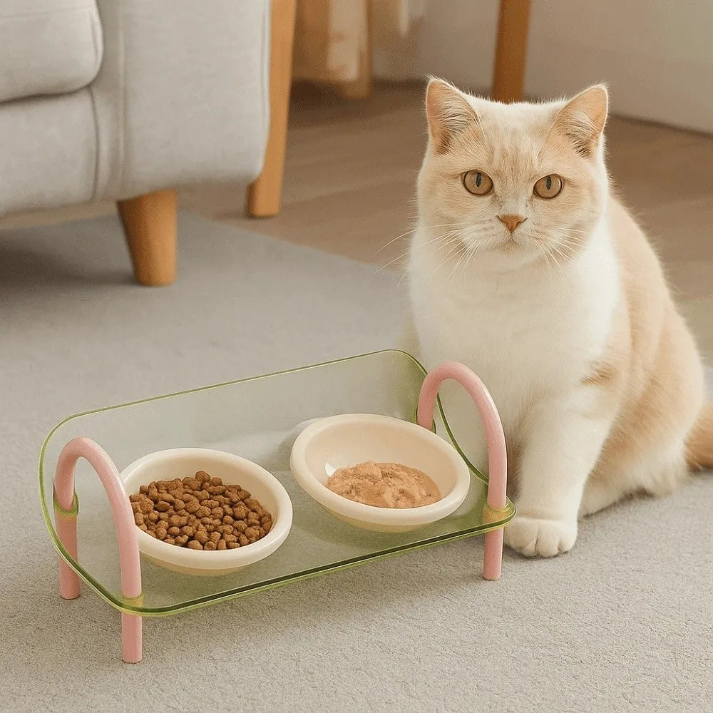 Double Elevated Cat Bowls – Adjustable Anti-Flip Food & Water Feeder