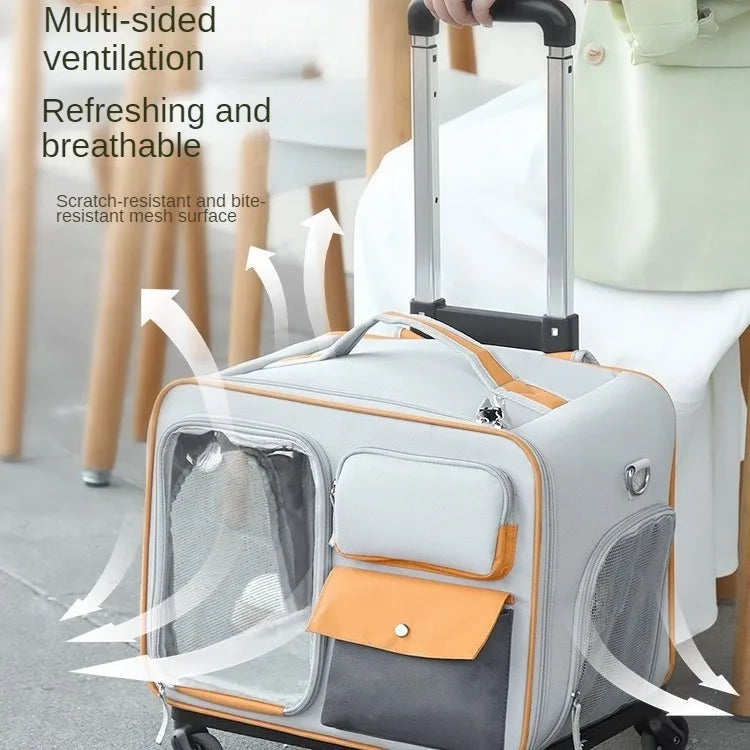 Portable Pet Trolley Case – Carrier with Wheels for Cats & Small Dogs