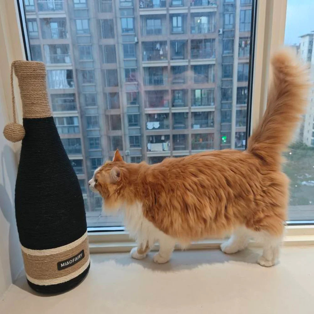 Red Wine Bottle Cat Scratcher | 60cm Jute Post + Hanging Ball Toy