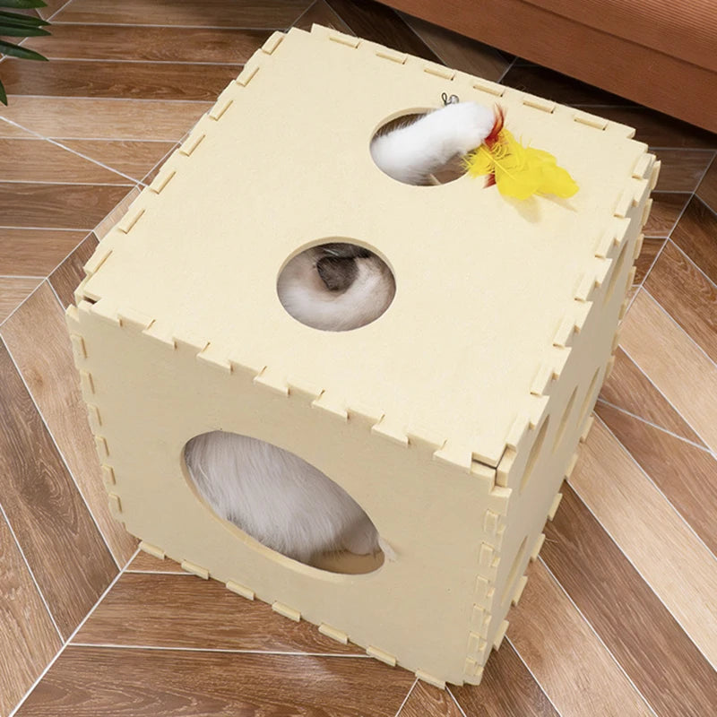 Dice-Shaped Cat Bed – Foldable Felt Cloth for Indoor Use