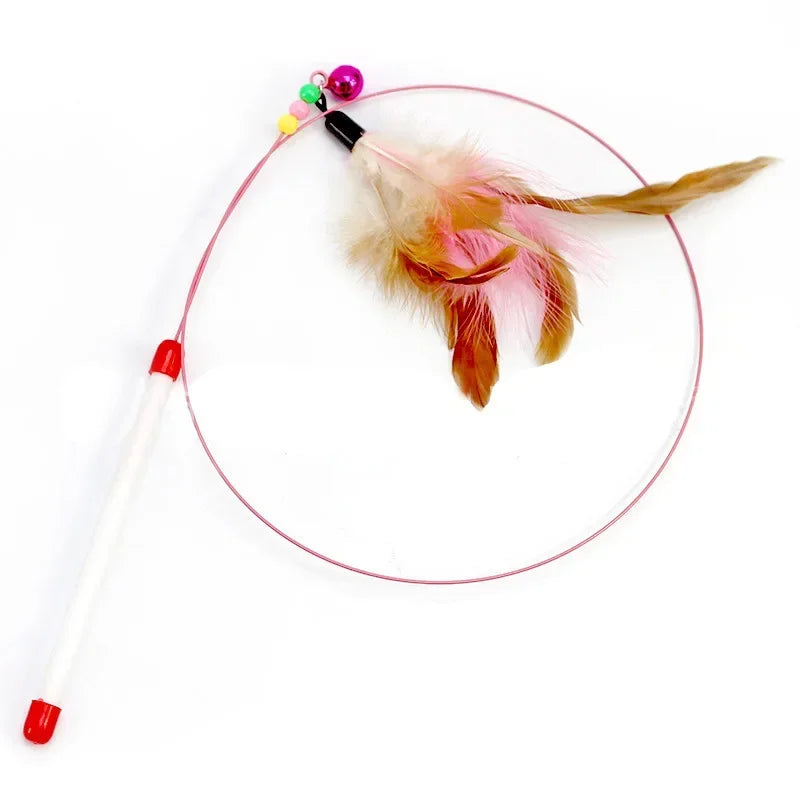 Interactive Feather Bell Wand – Fish-Shaped Cat Teaser with Steel Wire