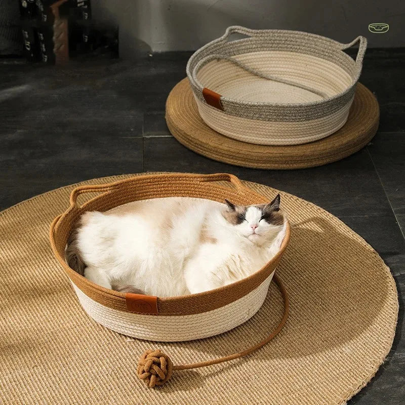 Handwoven Rattan Cat Bed – Cozy, Scratch-Resistant & Washable