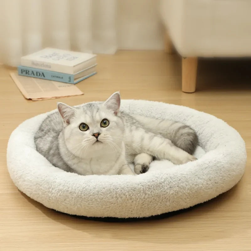 Round Pet Bed – Warm Fleece Nest for Small Pets
