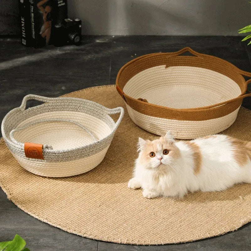 Handwoven Rattan Cat Bed – Cozy, Scratch-Resistant & Washable