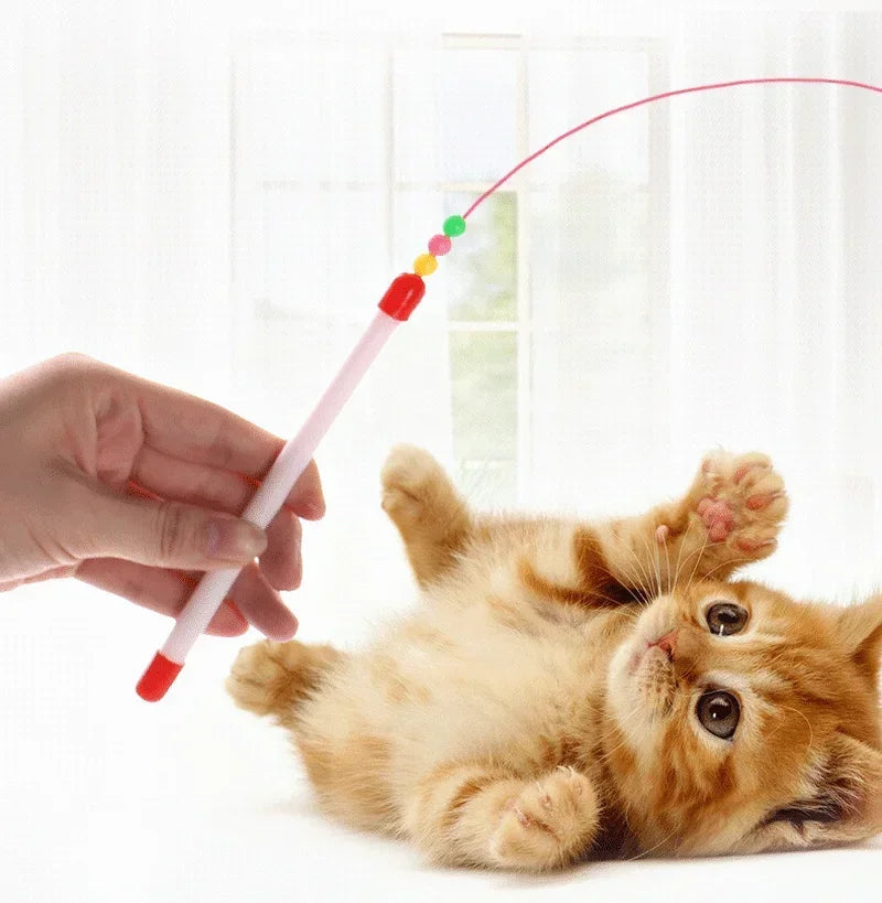 Interactive Feather Bell Wand – Fish-Shaped Cat Teaser with Steel Wire