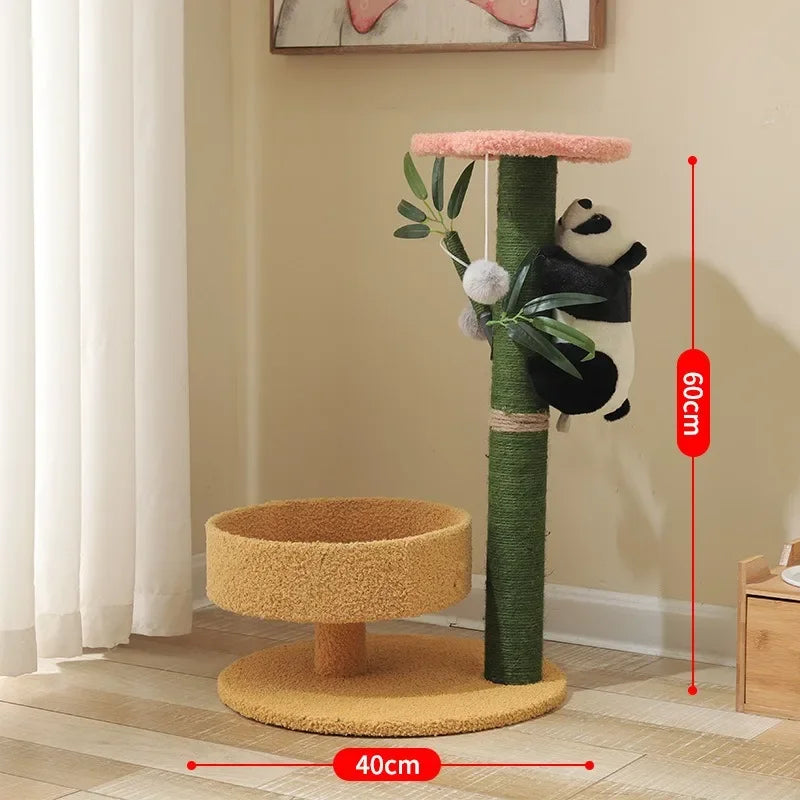 Panda-Themed Wooden Cat Climbing Frame – Sisal Scratch Post & Jumping Platform