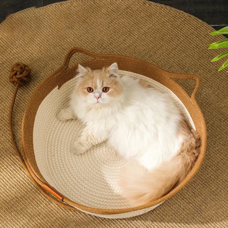 Handwoven Rattan Cat Bed – Cozy, Scratch-Resistant & Washable