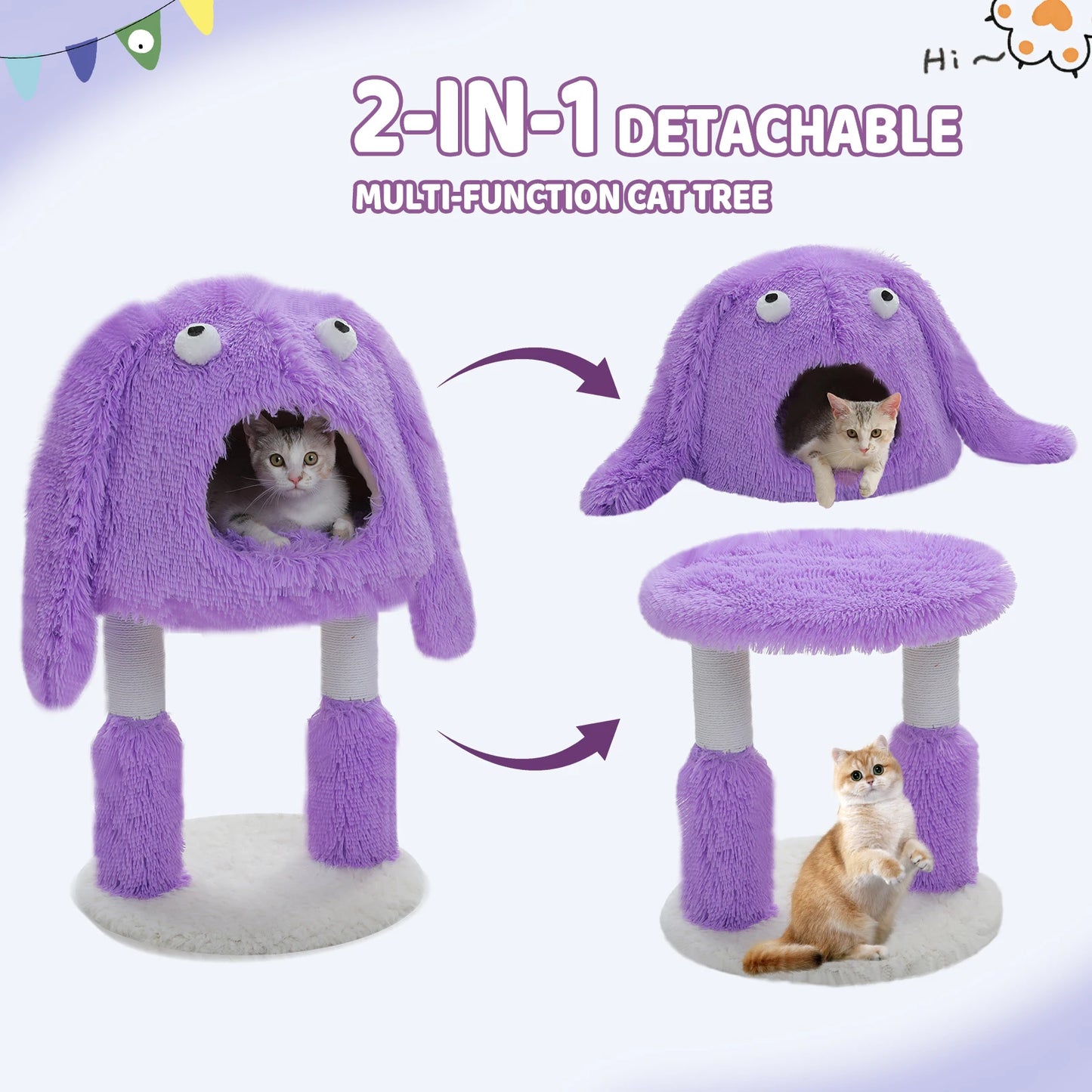 2-in-1 Cat Tree with Sisal Scratching Posts & Plush Condo