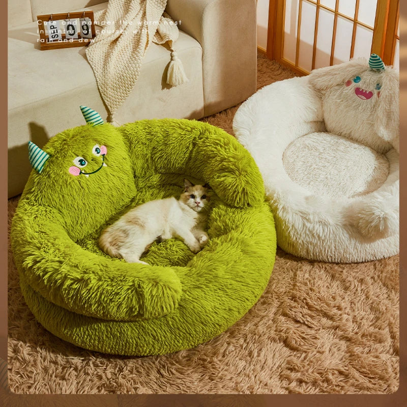 Cartoon Monster Pet Nest – Warm & Washable for Cats & Dogs