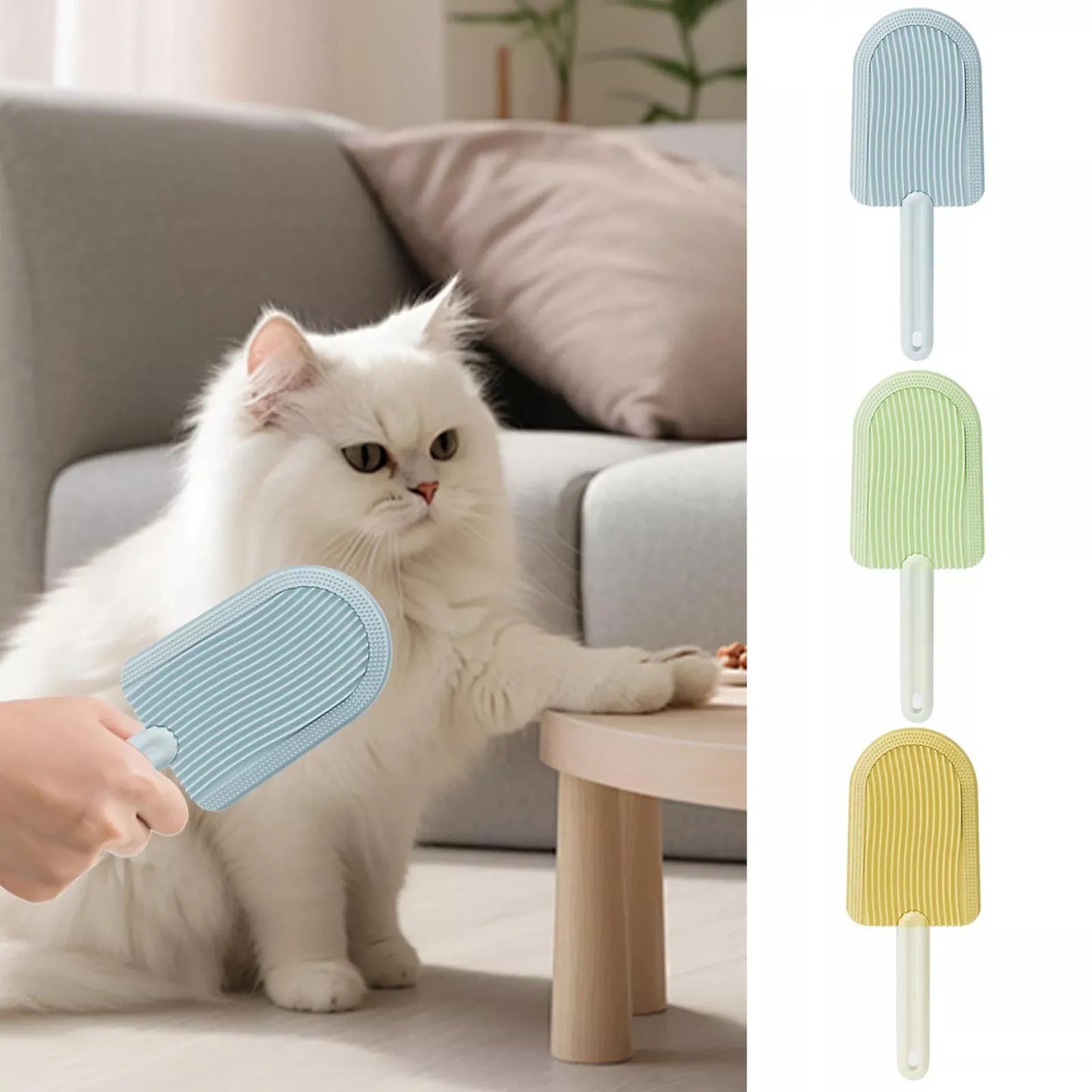 Pet Ice Cream Massage Comb – Soft, Rounded Bristles for Easy Fur Removal & Hairball Reduction