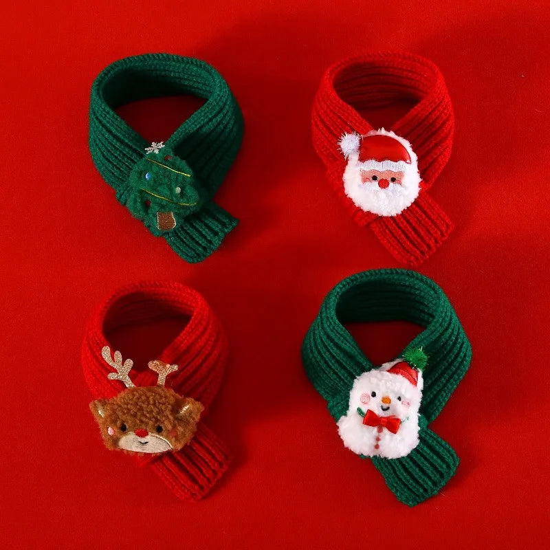Christmas Knitted Pet Scarf – Red with Fuzzy Pompom