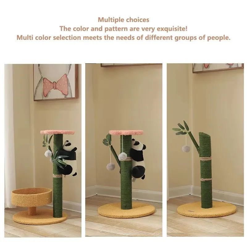 Panda-Themed Wooden Cat Climbing Frame – Sisal Scratch Post & Jumping Platform