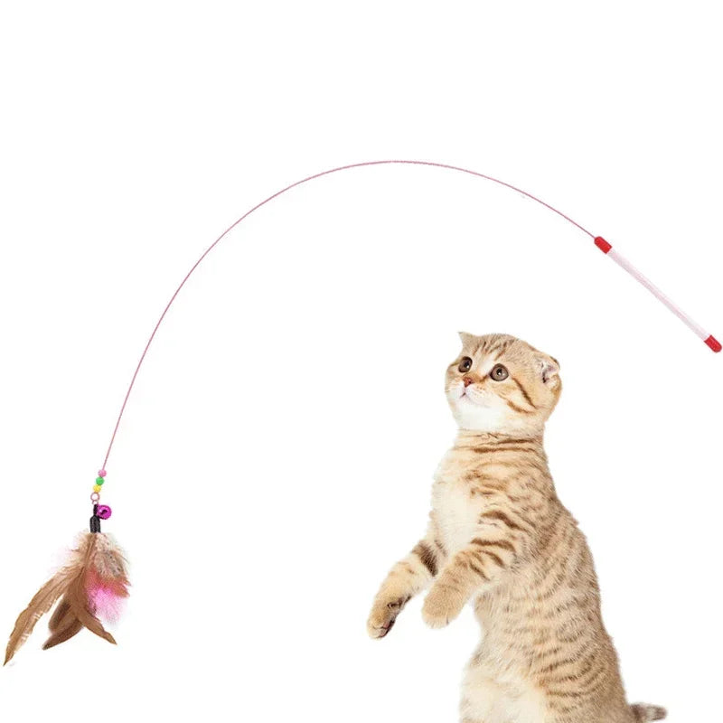 Interactive Feather Bell Wand – Fish-Shaped Cat Teaser with Steel Wire