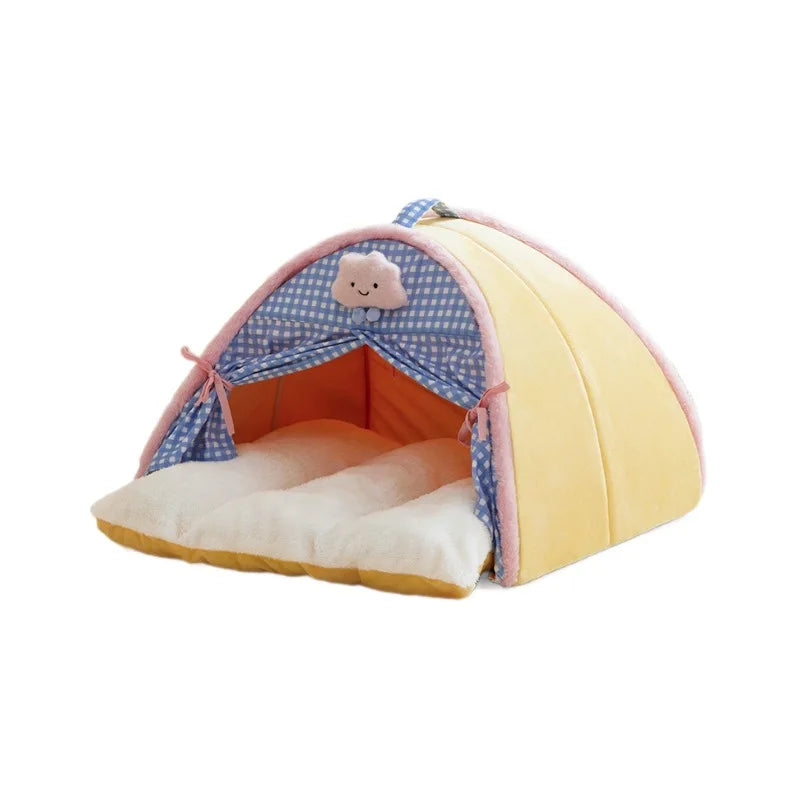 Autumn & Winter Cat Bed – Fur Tent House with Pad