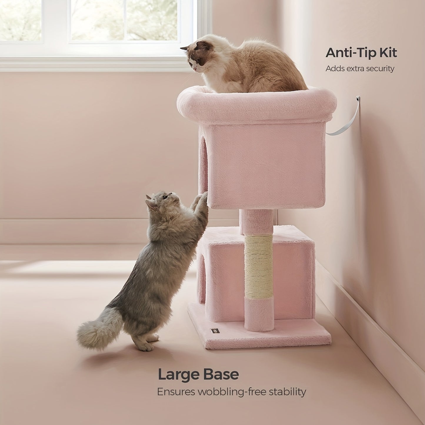 Feandrea 33-Inch Cat Tree – Tower with Perch, Caves & Scratching Post