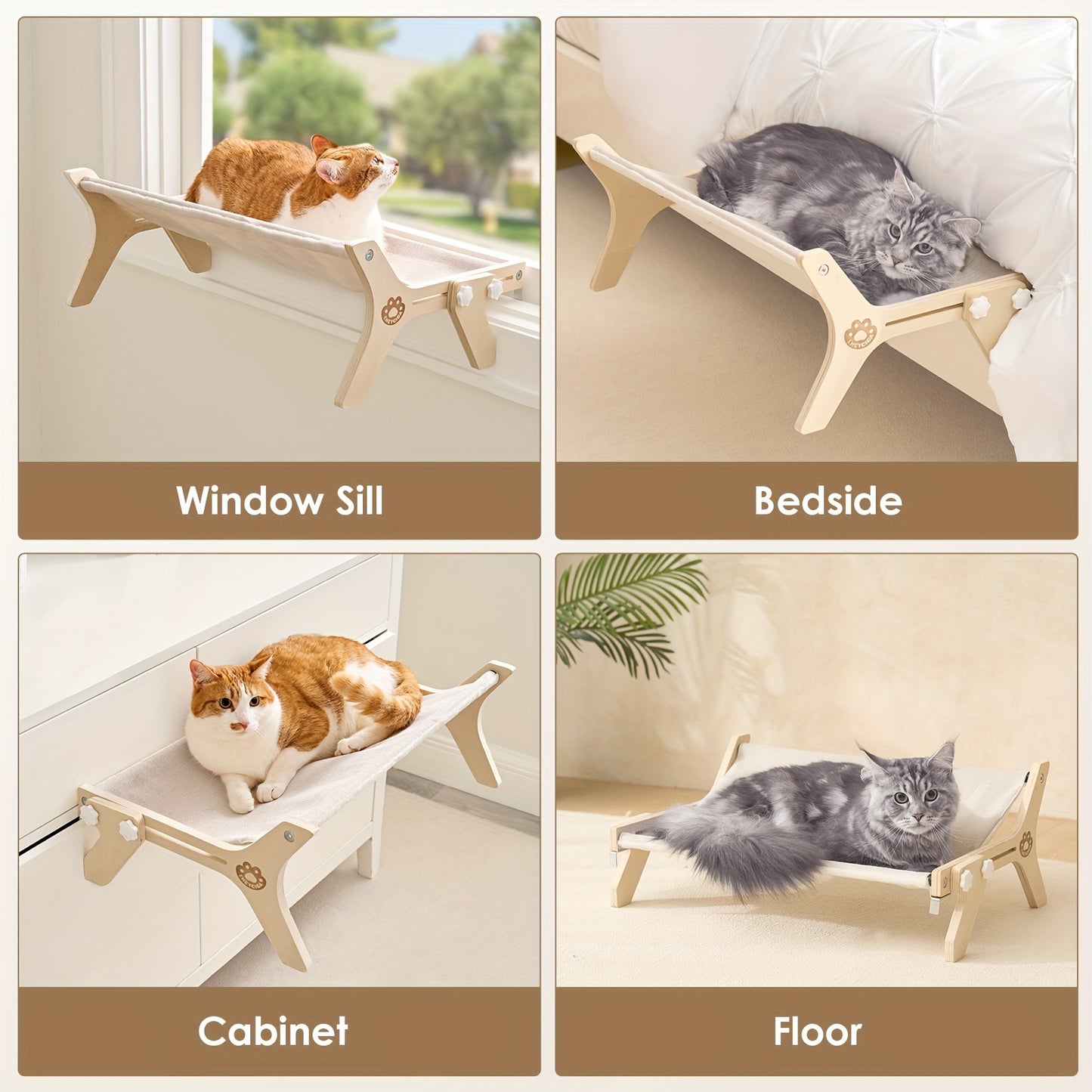 Adjustable Cat Window Perch – Hardwood & Metal Frame for Indoor Cats