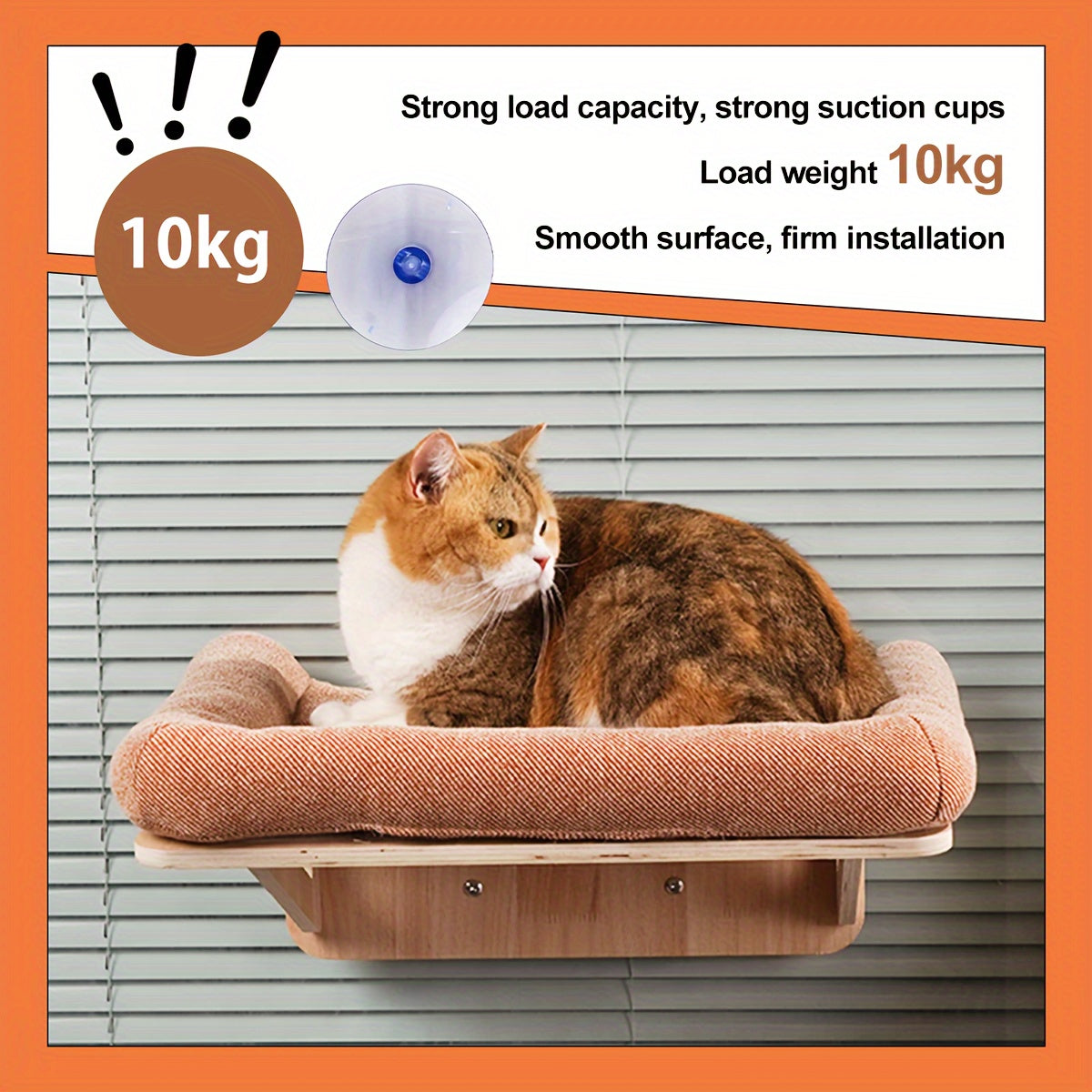 Cat Window Hammock – Suction Cup, Easy Assembly, Ideal for Sunbathing (Orange)