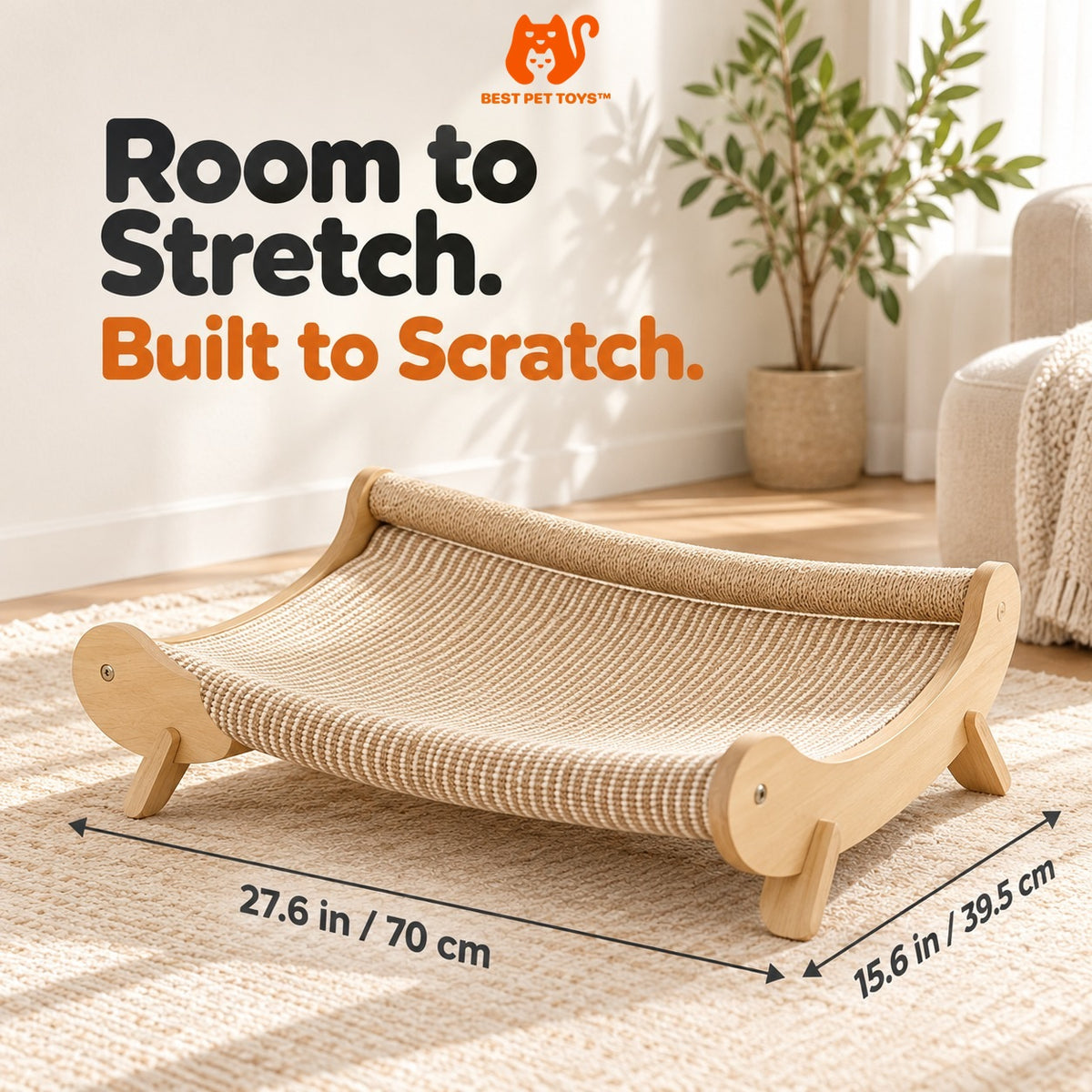 Wooden scratcher bed size 27.6 by 15.6 inches