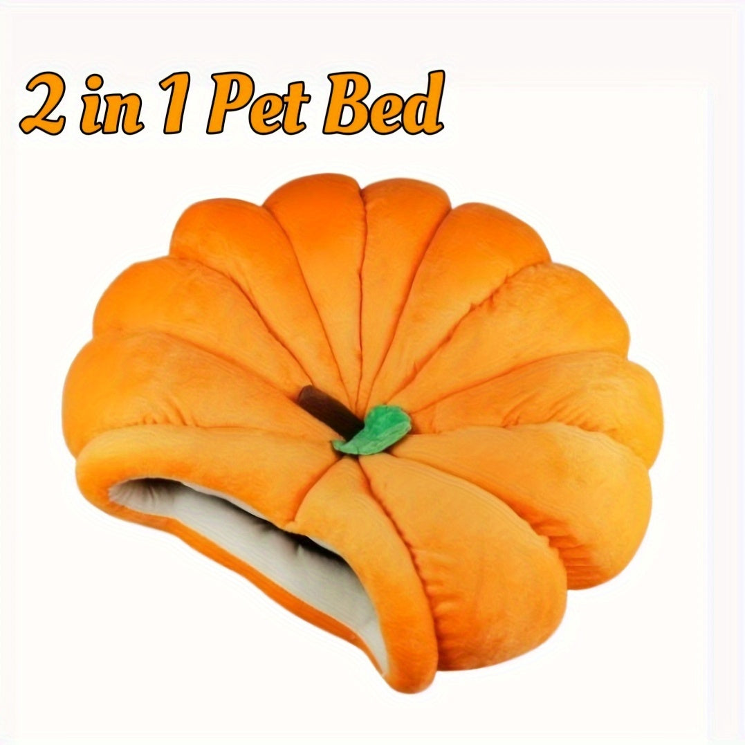 Lit pour chat en forme de citrouille – Nid d’intérieur douillet avec coussin amovible