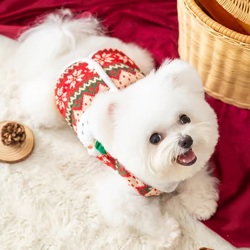 Christmas Dog Sweater with 3D Bear Design – Warm & Festive