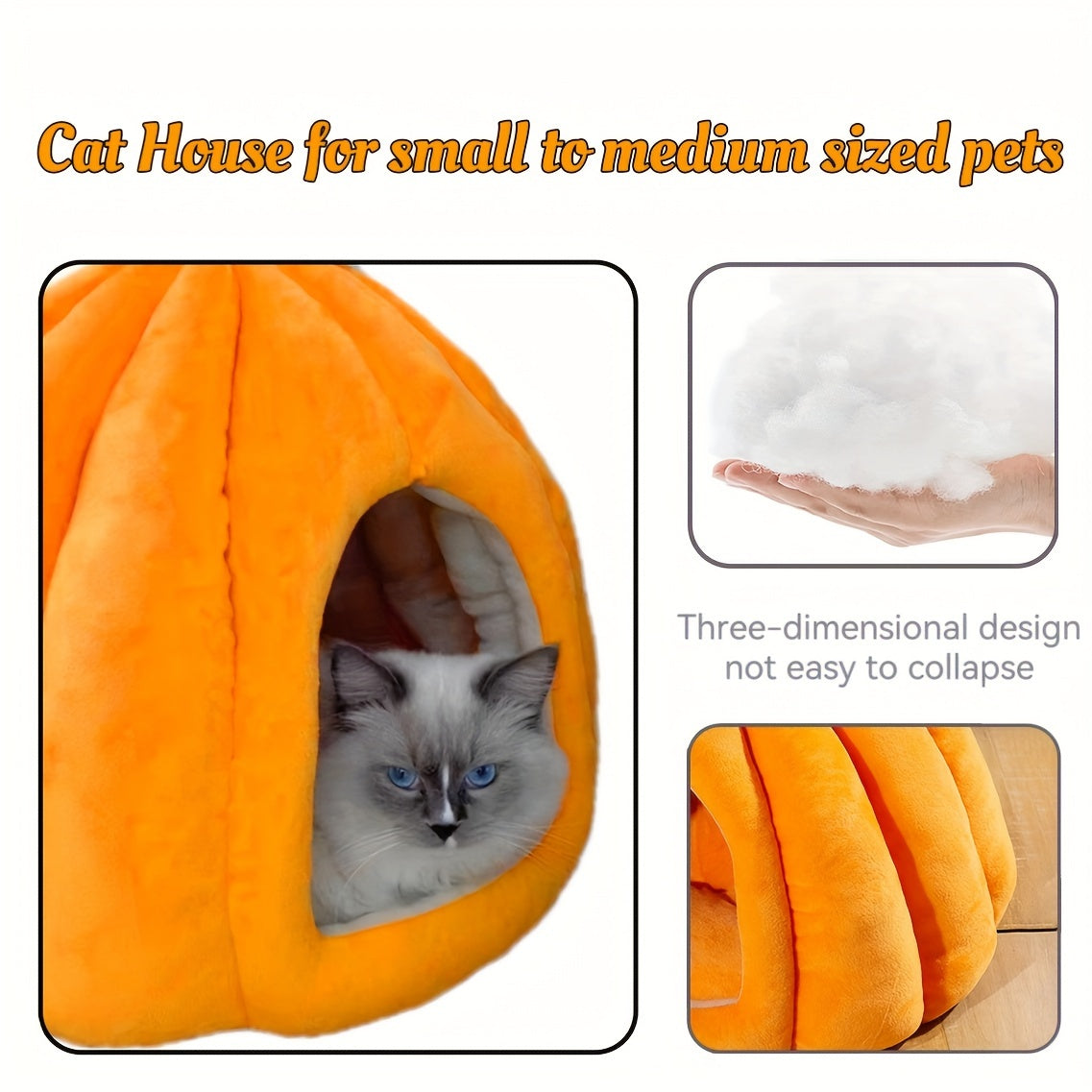 Lit pour chat en forme de citrouille – Nid d’intérieur douillet avec coussin amovible