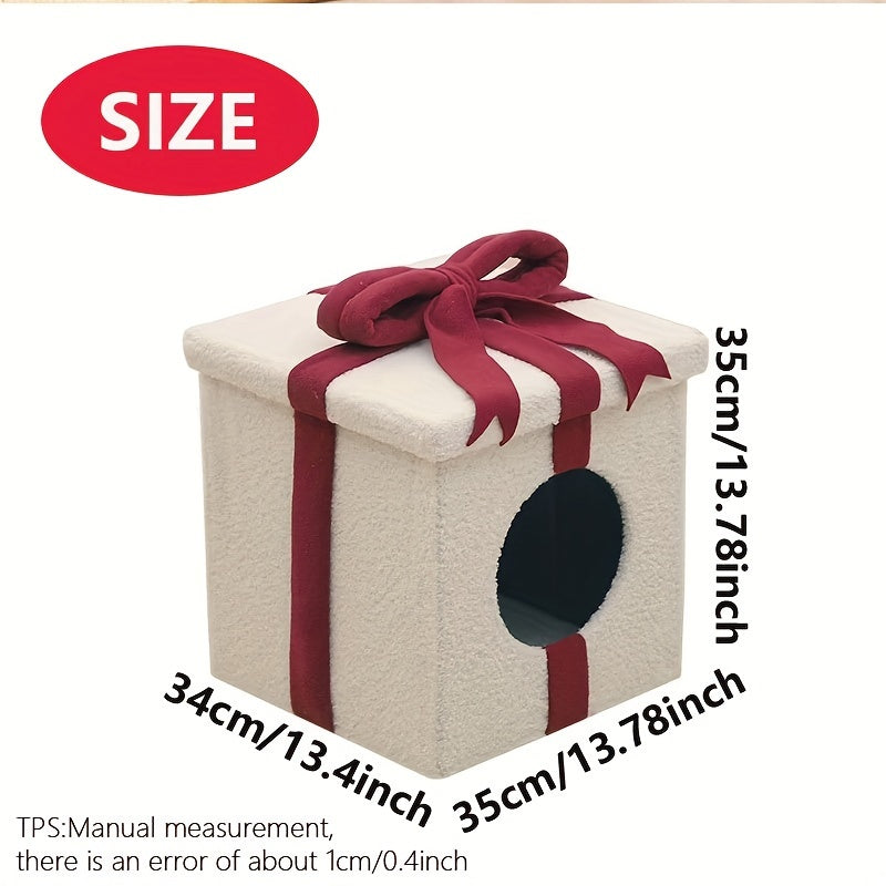 White Christmas Cat House – Cozy Gift Box Design, Easy Assembly