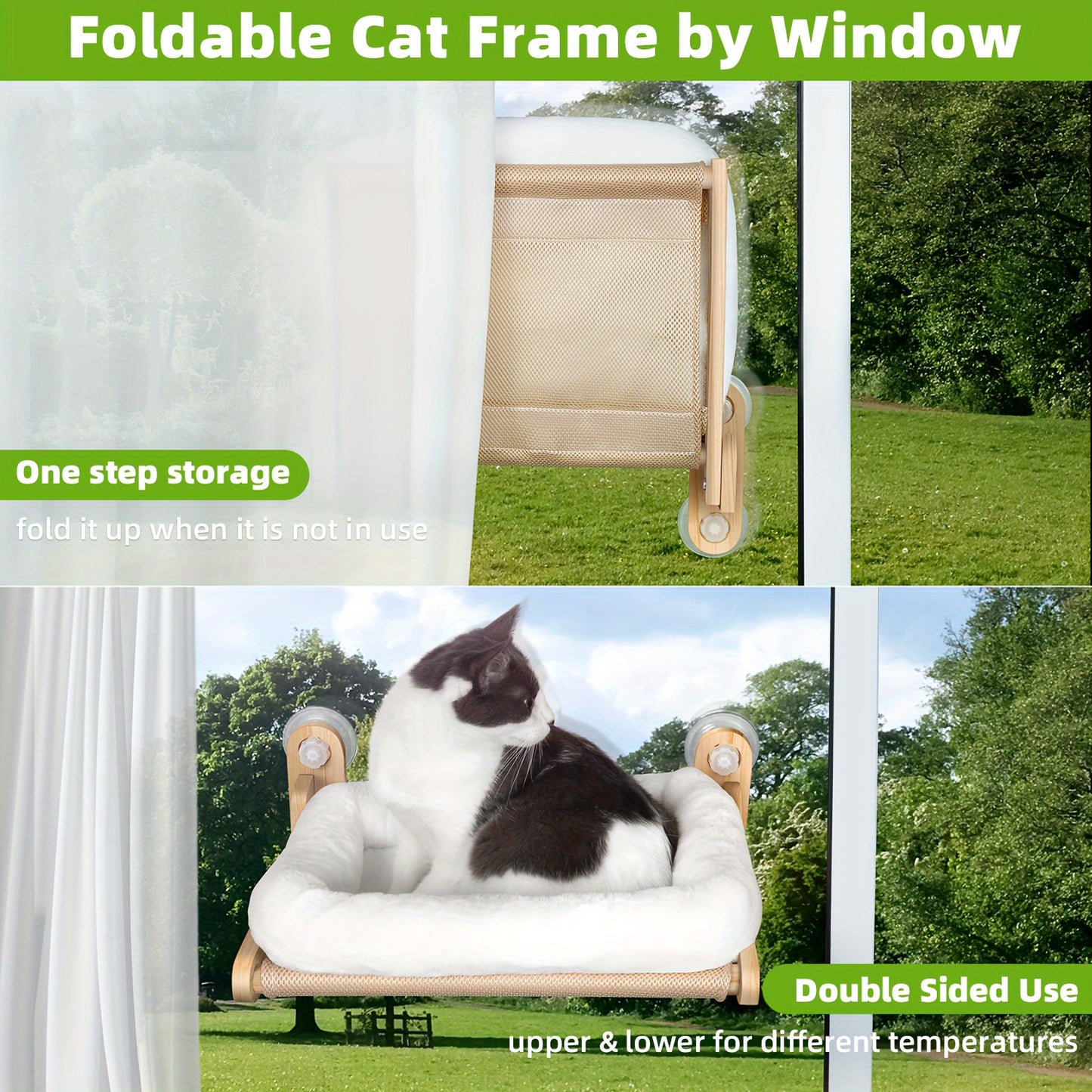 Multi-Level Cat Window Perch – Wooden, with Hammock, Steps & Seats