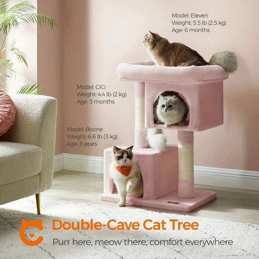 Feandrea 33-Inch Cat Tree – Tower with Perch, Caves & Scratching Post