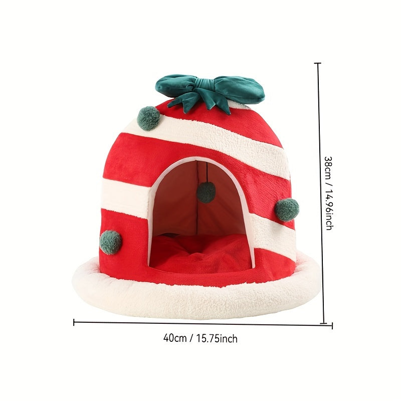 Gift Box Christmas Cat Litter – Enclosed Bed for Cats & Small Dogs