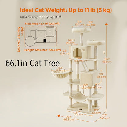 Feandrea Large Cat Tree – Multi-Level Tower with Scratching Posts & Hammock