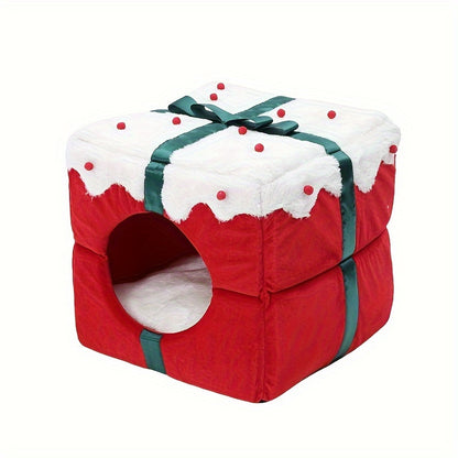 Gift Box Christmas Cat Litter – Enclosed Bed for Cats & Small Dogs