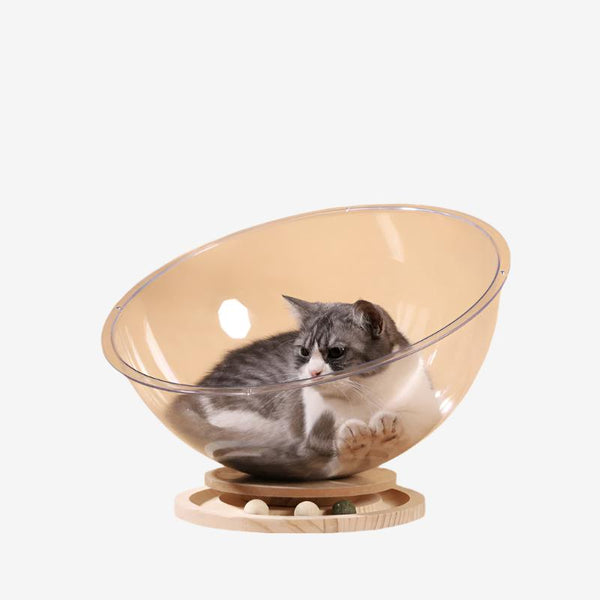 All-Season Space Capsule Cat Bed with Trackball Toy – Easy & Fun!