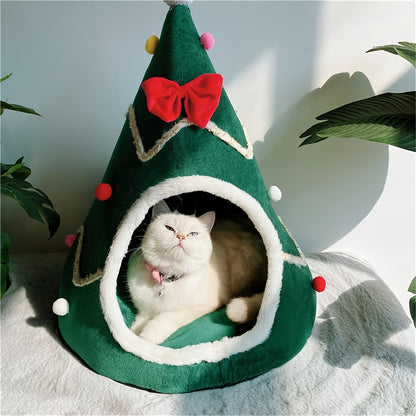 Christmas Tree Cat Bed – Festive Design with Non-Slip Base