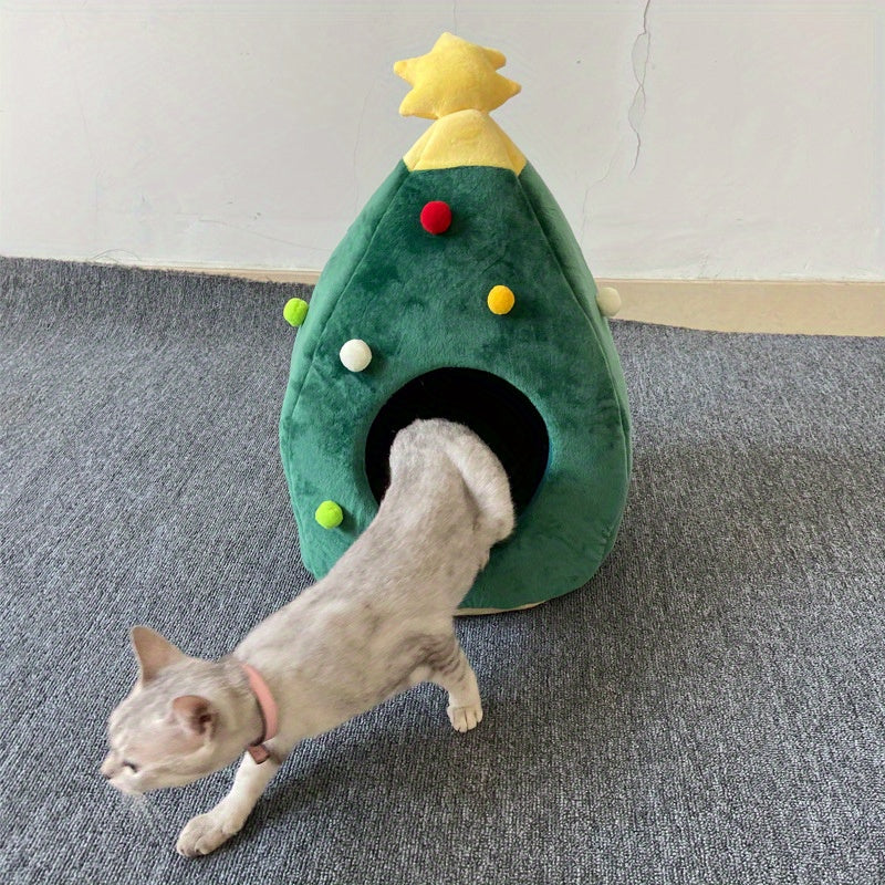 Christmas Tree Pet Bed – Warm Indoor Cat/Dog House