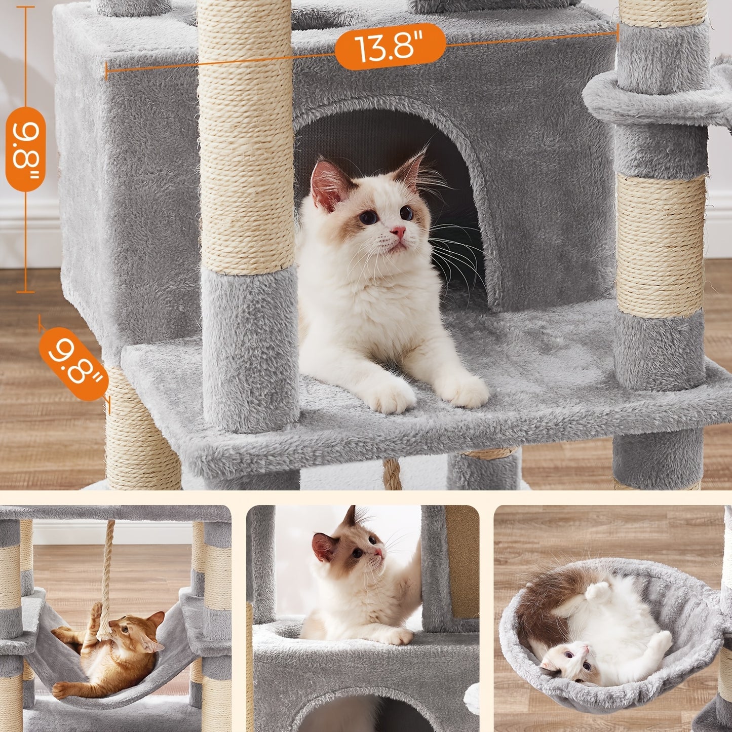 Feandrea Large Cat Tree – Multi-Level Tower with Scratching Posts & Hammock