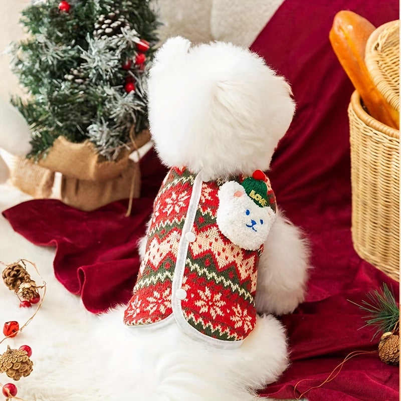 Christmas Dog Sweater with 3D Bear Design – Warm & Festive