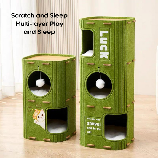 Portable Cat Tree with Enclosed Bed & Scratching Post – Multi-Cat Play Shelter