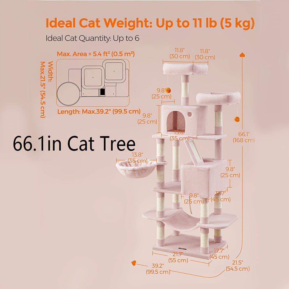 Feandrea Large Cat Tree – Multi-Level Tower with Scratching Posts & Hammock