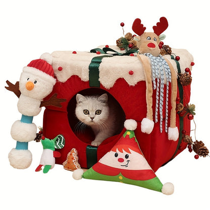 Gift Box Christmas Cat Litter – Enclosed Bed for Cats & Small Dogs