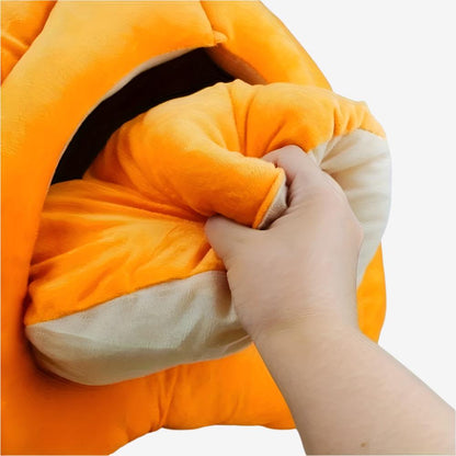 Lit pour chat en forme de citrouille – Nid d’intérieur douillet avec coussin amovible 
