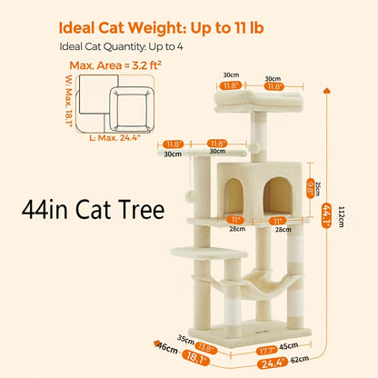 Feandrea Large Cat Tree – Multi-Level Tower with Scratching Posts & Hammock