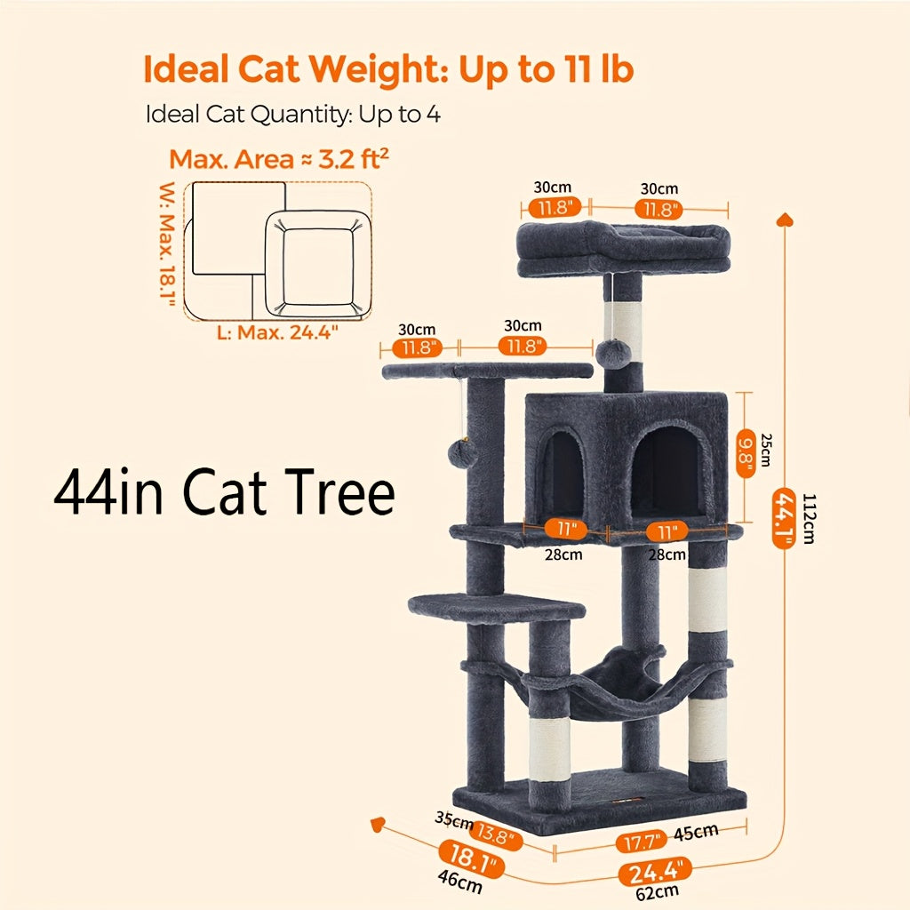 Feandrea Large Cat Tree – Multi-Level Tower with Scratching Posts & Hammock