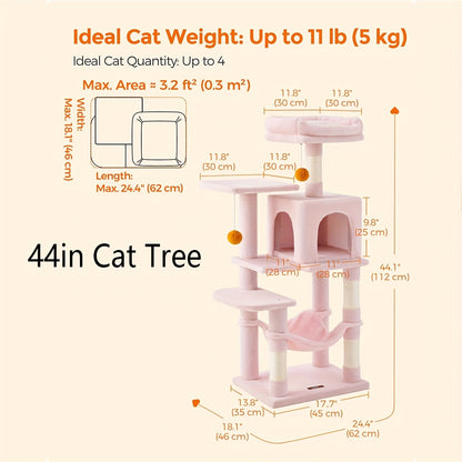 Feandrea Large Cat Tree – Multi-Level Tower with Scratching Posts & Hammock