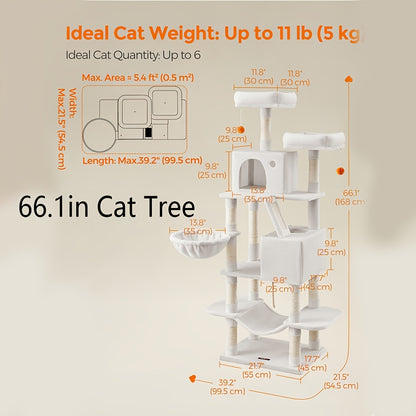 Feandrea Large Cat Tree – Multi-Level Tower with Scratching Posts & Hammock