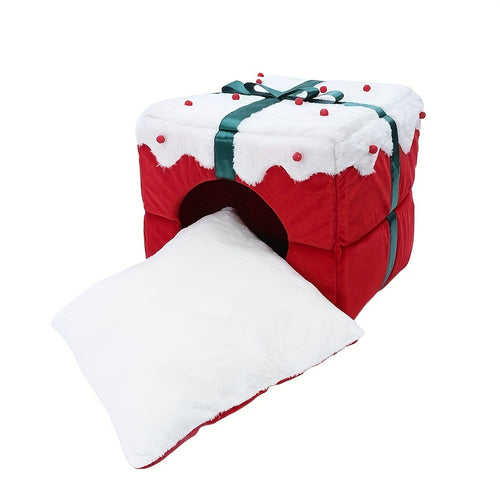Gift Box Christmas Cat Litter – Enclosed Bed for Cats & Small Dogs