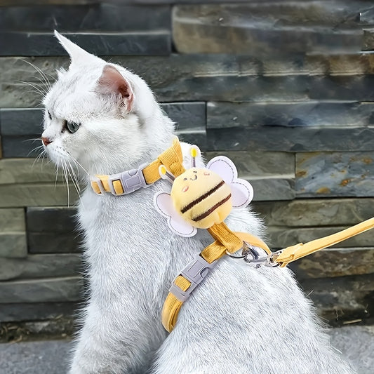Plush Bee Cat Harness & Leash – Adjustable, Stylish & Secure